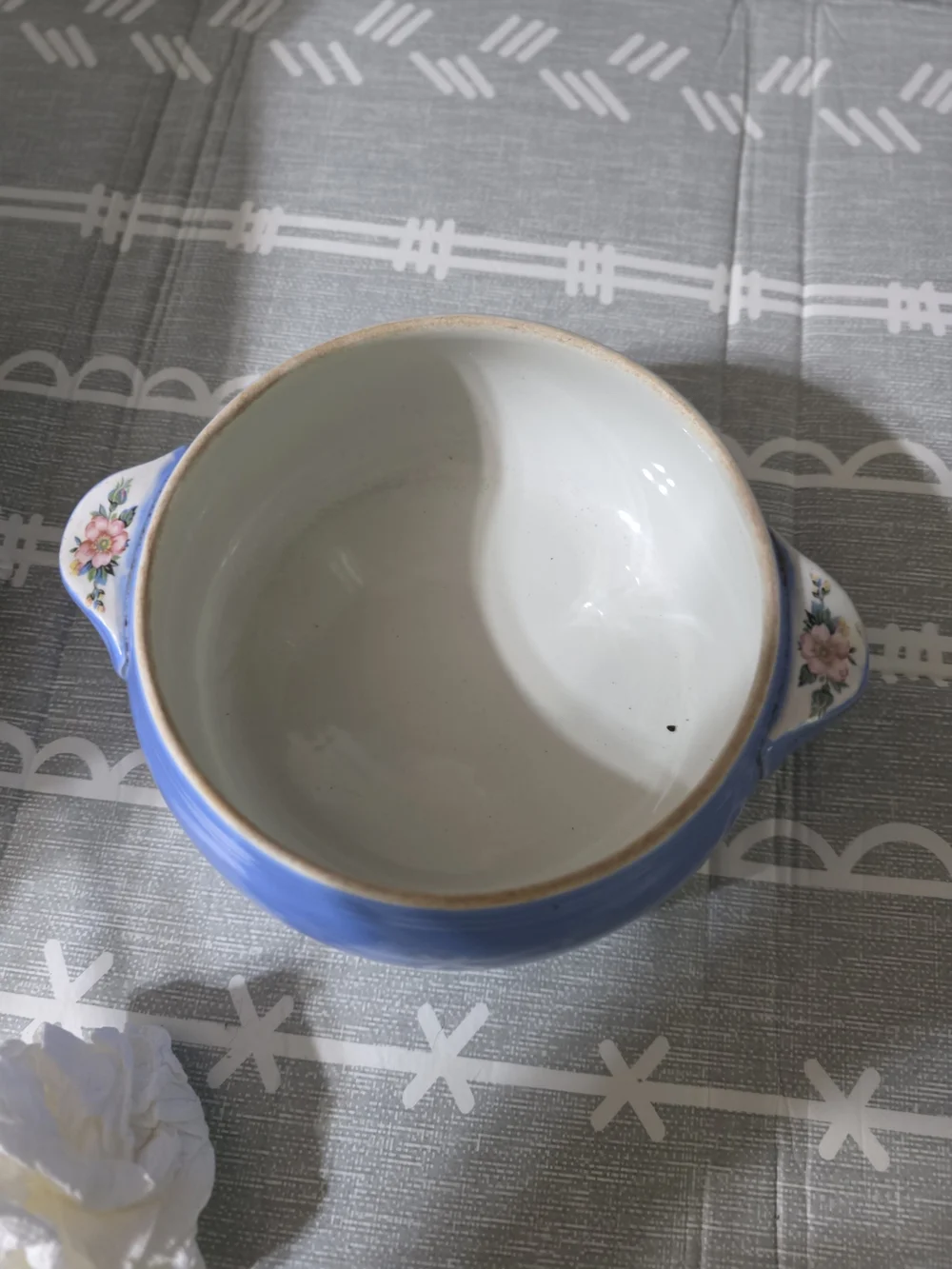 Vintage Hall Cottagecore Blue Ceramic Covered Casserole with Floral Accents